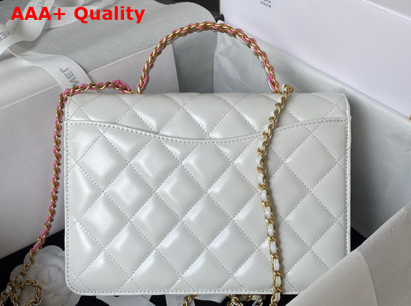 Chanel Small Flap Bag with Top Handle White Shiny Calfskin and Gold Tone Metal AS3908 Replica