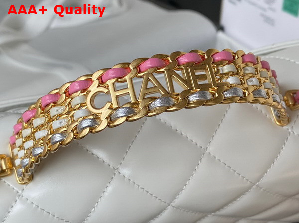 Chanel Small Flap Bag with Top Handle White Shiny Calfskin and Gold Tone Metal AS3908 Replica