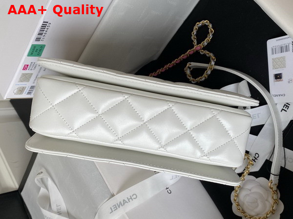 Chanel Small Flap Bag with Top Handle White Shiny Calfskin and Gold Tone Metal AS3908 Replica