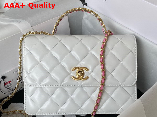 Chanel Small Flap Bag with Top Handle White Shiny Calfskin and Gold Tone Metal AS3908 Replica