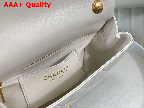 Chanel Small Flap Bag with Top Handle White Shiny Lambskin Imitation Pearls Gold Tone Metal AS5002 Replica