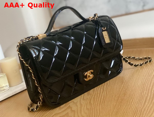 Chanel Small Flap Bag with Top Handle in Black Patent Leather AS3653 Replica