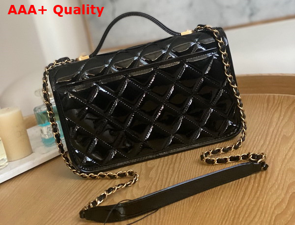 Chanel Small Flap Bag with Top Handle in Black Patent Leather AS3653 Replica