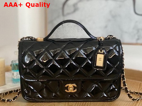 Chanel Small Flap Bag with Top Handle in Black Patent Leather AS3653 Replica