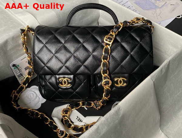 Chanel Small Flap Bag with Top Handle in Black Shiny Lambskin Gold Tone Metal AS4993 Replica