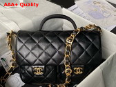 Chanel Small Flap Bag with Top Handle in Black Shiny Lambskin Gold Tone Metal AS4993 Replica