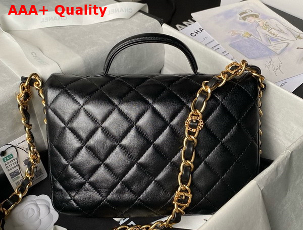 Chanel Small Flap Bag with Top Handle in Black Shiny Lambskin Gold Tone Metal AS4993 Replica