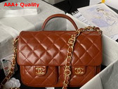 Chanel Small Flap Bag with Top Handle in Brown Shiny Lambskin Gold Tone Metal AS4993 Replica