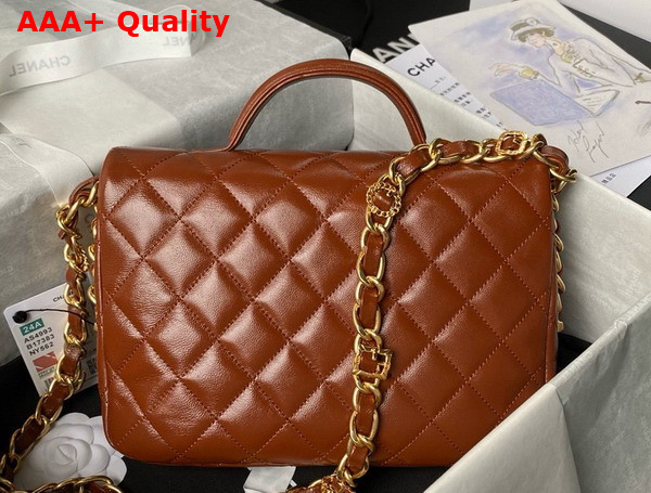 Chanel Small Flap Bag with Top Handle in Brown Shiny Lambskin Gold Tone Metal AS4993 Replica