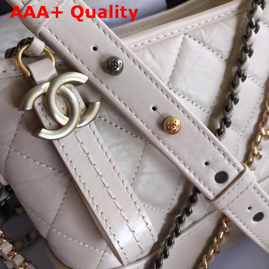 Chanel Small Gabrielle Hobo Bag in Beige Aged Calfskin Silver Tone and Gold Tone Metal Replica