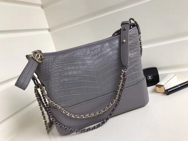 Chanel Small Gabrielle Hobo Bag in Grey Alligator and Lambskin Silver Tone and Gold Tone Metal For Sale