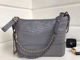 Chanel Small Gabrielle Hobo Bag in Grey Alligator and Lambskin Silver Tone and Gold Tone Metal For Sale