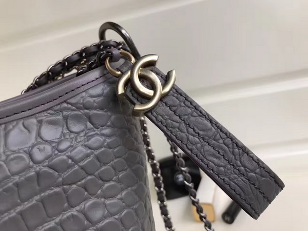 Chanel Small Gabrielle Hobo Bag in Grey Alligator and Lambskin Silver Tone and Gold Tone Metal For Sale