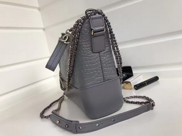 Chanel Small Gabrielle Hobo Bag in Grey Alligator and Lambskin Silver Tone and Gold Tone Metal For Sale