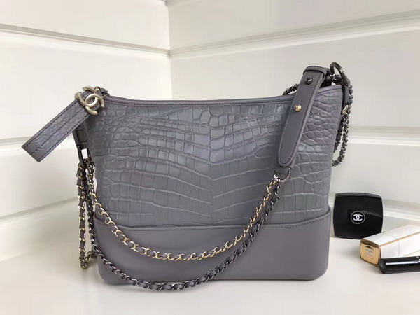 Chanel Small Gabrielle Hobo Bag in Grey Alligator and Lambskin Silver Tone and Gold Tone Metal For Sale