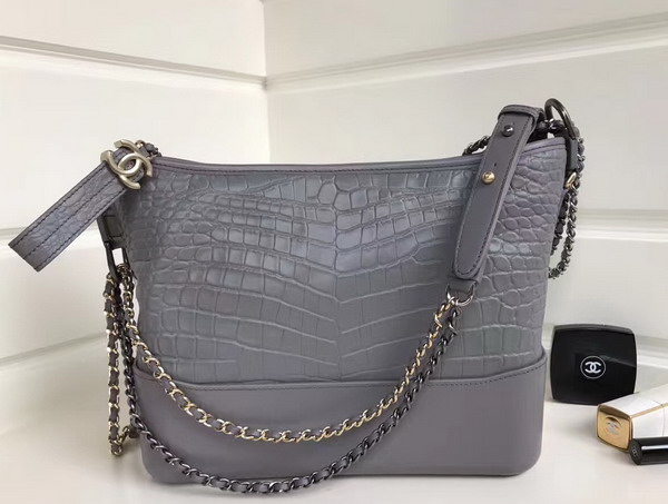 Chanel Small Gabrielle Hobo Bag in Grey Alligator and Lambskin Silver Tone and Gold Tone Metal For Sale