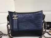 Chanel Small Gabrielle Hobo Bag in Navy Blue Alligator and Black Lambskin Silver Tone and Gold Tone Metal For Sale