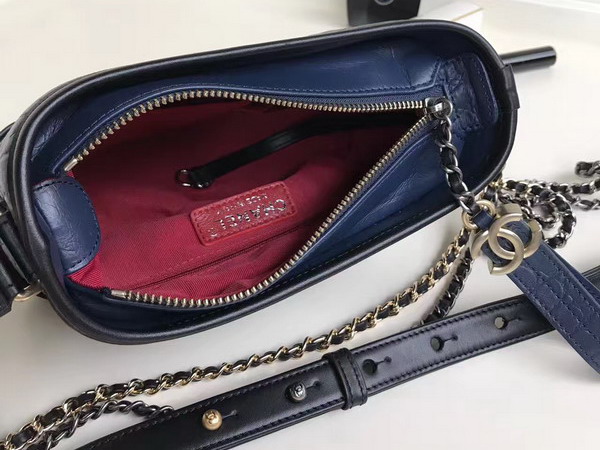 Chanel Small Gabrielle Hobo Bag in Navy Blue Alligator and Black Lambskin Silver Tone and Gold Tone Metal For Sale