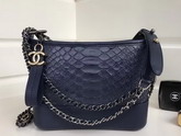 Chanel Small Gabrielle Hobo Bag in Navy Blue Python and Lambskin Silver Tone and Gold Tone Metal For Sale