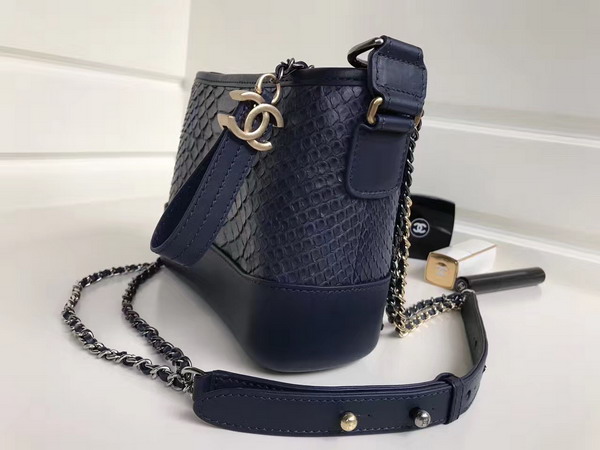 Chanel Small Gabrielle Hobo Bag in Navy Blue Python and Lambskin Silver Tone and Gold Tone Metal For Sale