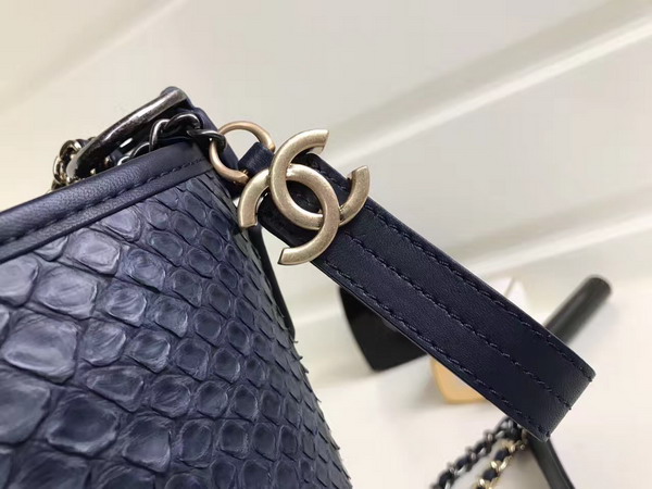 Chanel Small Gabrielle Hobo Bag in Navy Blue Python and Lambskin Silver Tone and Gold Tone Metal For Sale