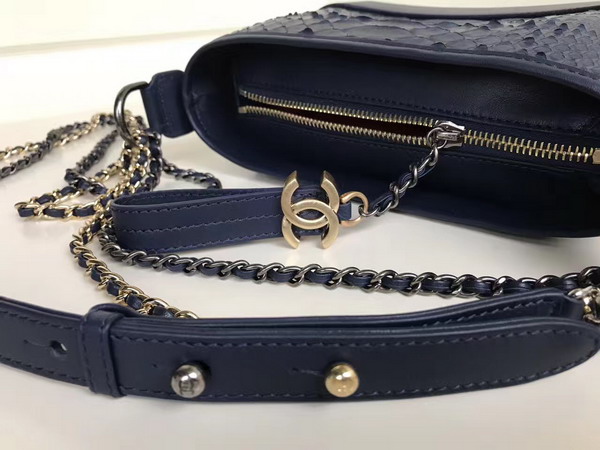 Chanel Small Gabrielle Hobo Bag in Navy Blue Python and Lambskin Silver Tone and Gold Tone Metal For Sale