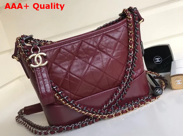 Chanel Small Gabrielle Hobo Bag in Oxblood Aged Calfskin Silver Tone and Gold Tone Metal Replica