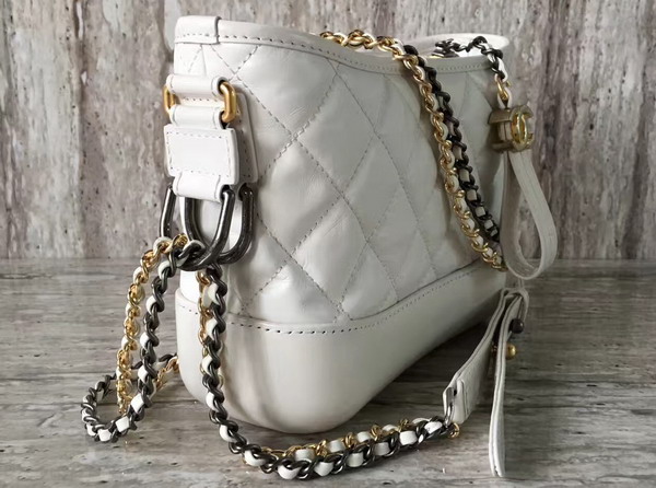 Chanel Small Gabrielle Hobo Bag in White Aged Calfskin Silver Tone and Gold Tone Metal For Sale