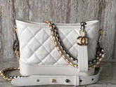 Chanel Small Gabrielle Hobo Bag in White Aged Calfskin Silver Tone and Gold Tone Metal For Sale