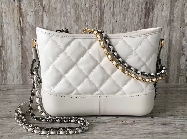 Chanel Small Gabrielle Hobo Bag in White Aged Calfskin Silver Tone and Gold Tone Metal For Sale