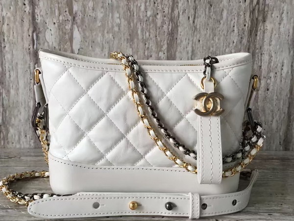 Chanel Small Gabrielle Hobo Bag in White Aged Calfskin Silver Tone and Gold Tone Metal For Sale