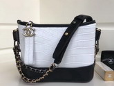 Chanel Small Gabrielle Hobo Bag in White Alligator and Black Lambskin Silver Tone and Gold Tone Metal For Sale