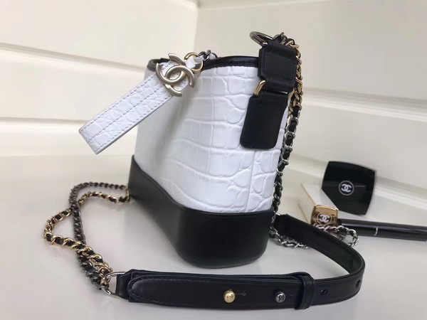 Chanel Small Gabrielle Hobo Bag in White Alligator and Black Lambskin Silver Tone and Gold Tone Metal For Sale