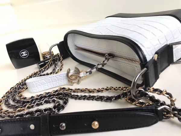 Chanel Small Gabrielle Hobo Bag in White Alligator and Black Lambskin Silver Tone and Gold Tone Metal For Sale