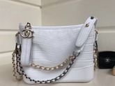 Chanel Small Gabrielle Hobo Bag in White Alligator and Lambskin Silver Tone and Gold Tone Metal For Sale