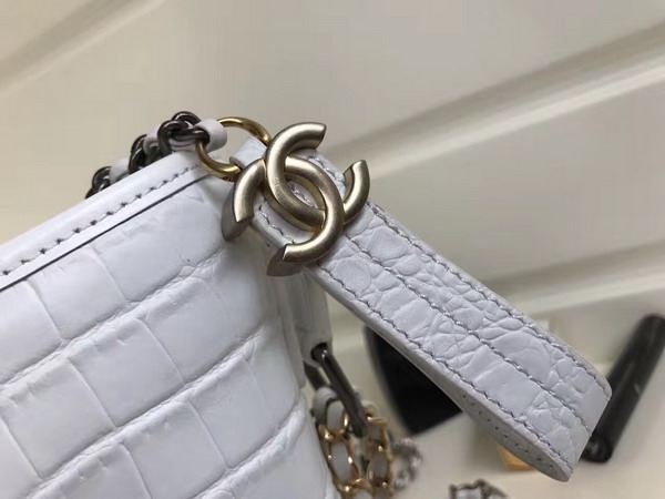 Chanel Small Gabrielle Hobo Bag in White Alligator and Lambskin Silver Tone and Gold Tone Metal For Sale