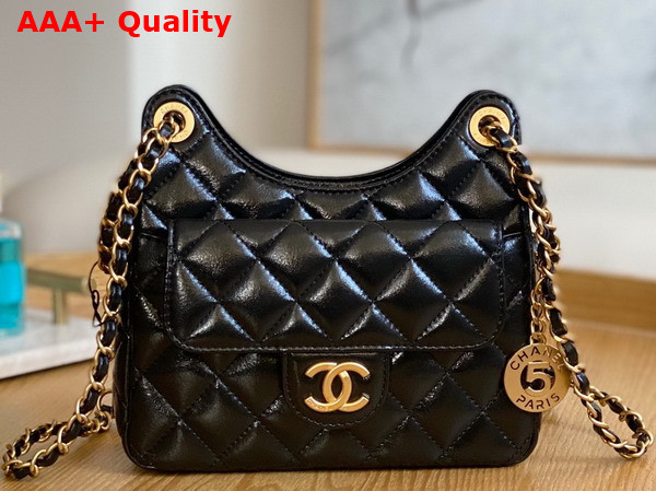 Chanel Small Hobo Bag Black Shiny Crumpled Calfskin Gold Tone Metal AS3710 Replica