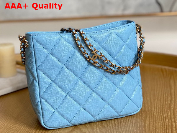 Chanel Small Hobo Bag Grained Calfskin Gold Tone Metal Light Blue Ref AS3223 Replica