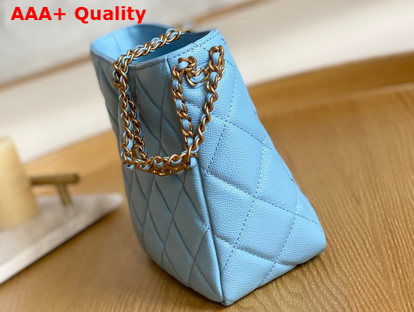 Chanel Small Hobo Bag Grained Calfskin Gold Tone Metal Light Blue Ref AS3223 Replica