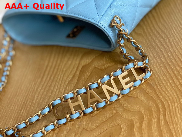 Chanel Small Hobo Bag Grained Calfskin Gold Tone Metal Light Blue Ref AS3223 Replica