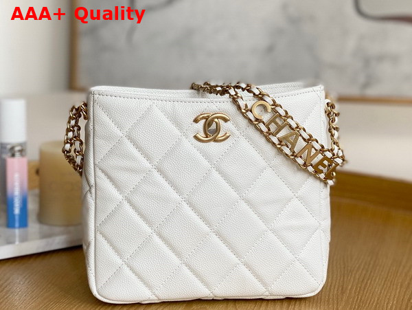 Chanel Small Hobo Bag Grained Calfskin Gold Tone Metal White Ref AS3223 Replica