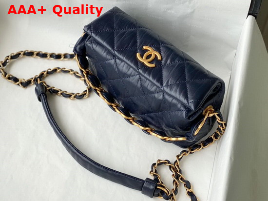 Chanel Small Hobo Bag Navy Crumpled Lambskin and Gold Tone Metal AS2479 Replica