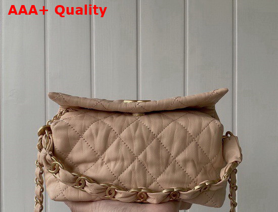 Chanel Small Hobo Bag Nude Crumpled Lambskin and Gold Tone Metal AS2479 Replica