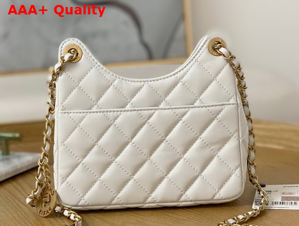 Chanel Small Hobo Bag Shiny Crumpled Calfskin Gold Tone Metal White AS3710 Replica