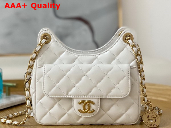 Chanel Small Hobo Bag Shiny Crumpled Calfskin Gold Tone Metal White AS3710 Replica