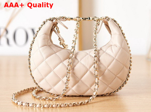 Chanel Small Hobo Bag in Beige Lambskin Shiny Light Gold Metal AS3917 Replica