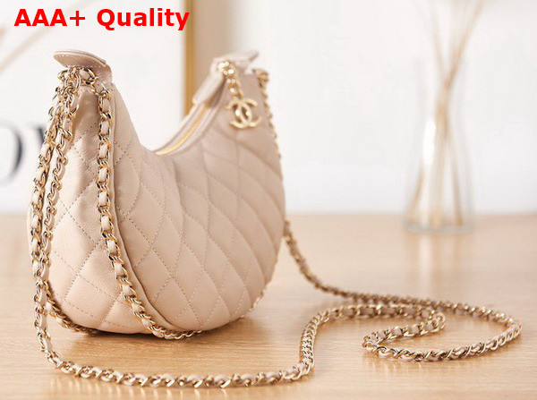 Chanel Small Hobo Bag in Beige Lambskin Shiny Light Gold Metal AS3917 Replica