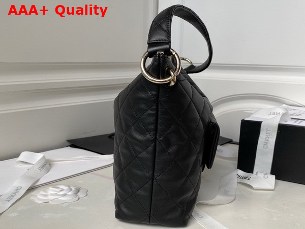 Chanel Small Hobo Bag in Black Calfskin with Gold Tone Metal Replica