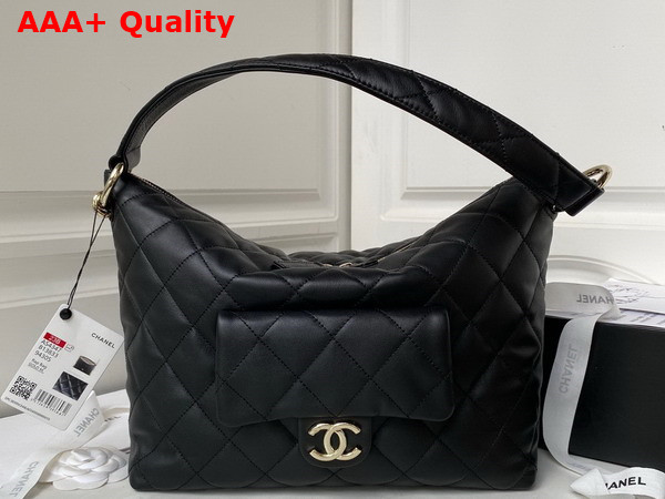 Chanel Small Hobo Bag in Black Calfskin with Gold Tone Metal Replica