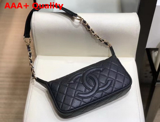 Chanel Small Hobo Bag in Black Grained Calfskin with Light Gold Metal Replica